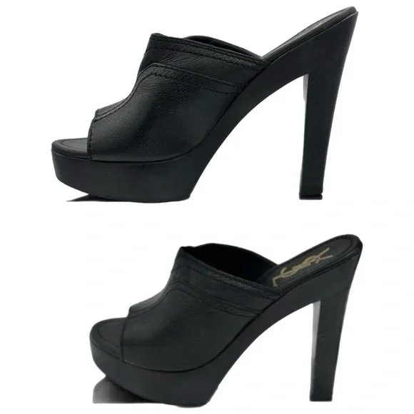 YSL Yves Saint Laurent Black Leather Open Toe Platform Mules – Size 39/EU - Picture 3 of 8